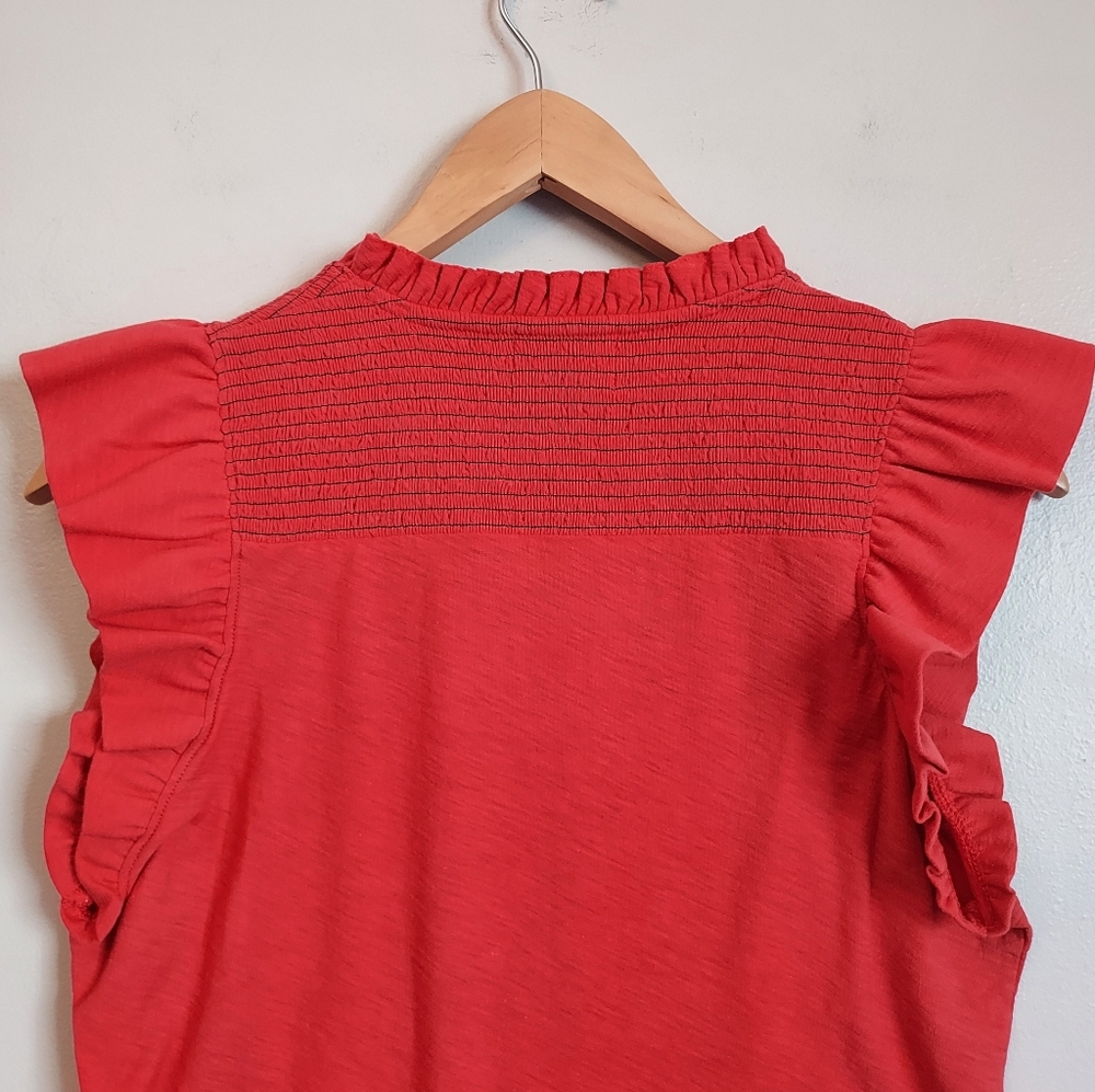 Nation LTD Habida Rouge Red Smocked Flutter Sleeve Top Size Small - Picture 6 of 11